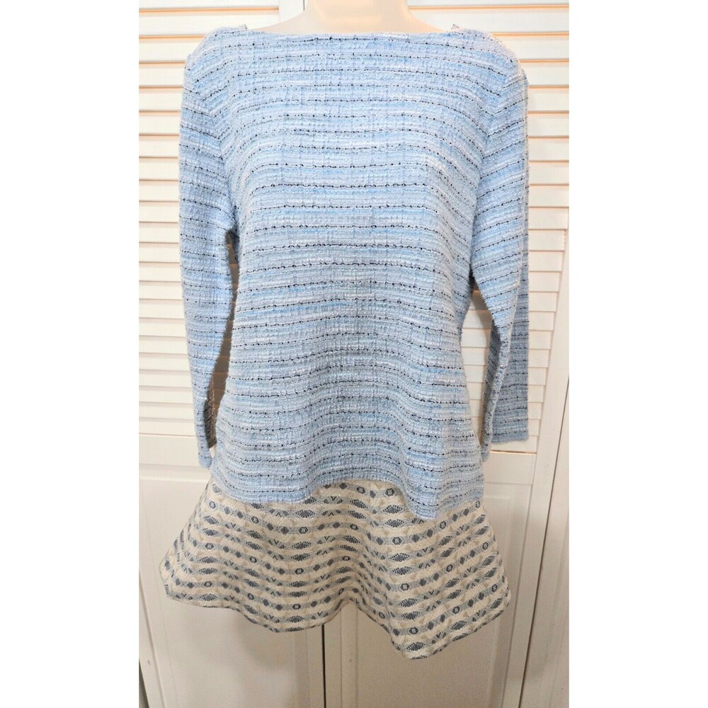 Y2K Talbots Light Blue Boucle Long Sleeve Decorative Button Back Top Size L
